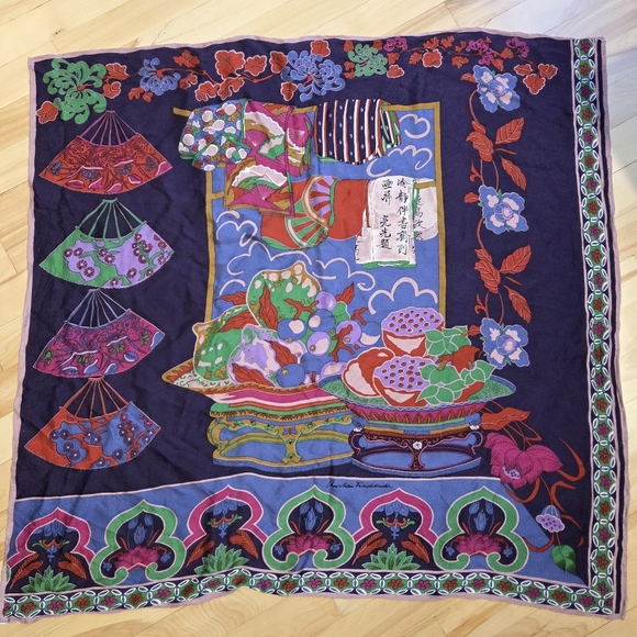 Vintage Accessories - Vintage Christian Fischbacher 100% Silk Scarf With Japanese Print